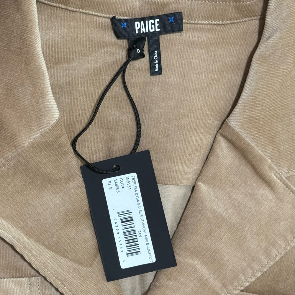Paige NWT Mayslie Tan Corduroy Straight Ankle Jumpsuit - Picture 8 of 11